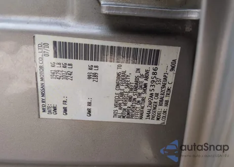 2010 Nissan Altima 2.5 S из США, поврежденный, VIN 1N4AL2AP2AN539586